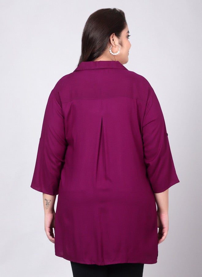 Indietoga Plus Size Classic Spread Collar Longline Casual Shirt - Image 5